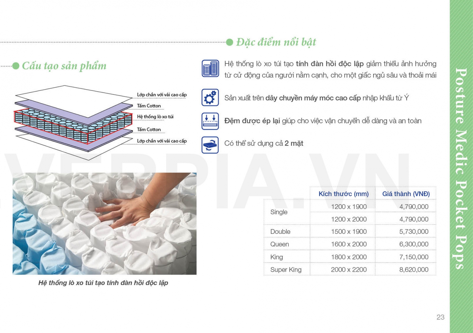 Đệm lò xo Posture Medic Pocket pops Everon